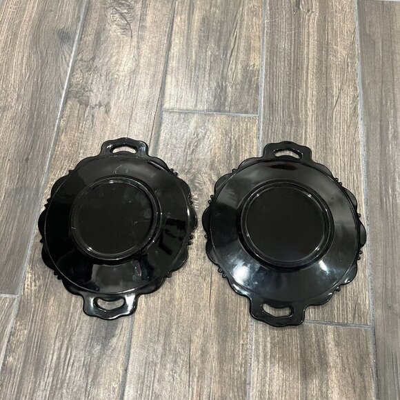 L.E. Smith Mt. Pleasant Black Amethyst Glass Serving Plate Dish Daisy 2 Handles - Picture 3 of 5